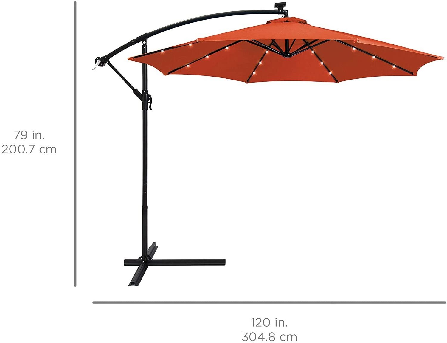 10ft Solar Powered LED Light Offset Patio Beach Umbrella with Easy Tilt Adjustment