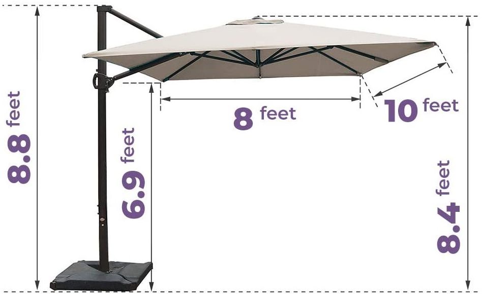 8 x 10ft Offset Patio Umbrella Rectangular Cantilever Outdoor Garden Umbrella Hanging Umbrella