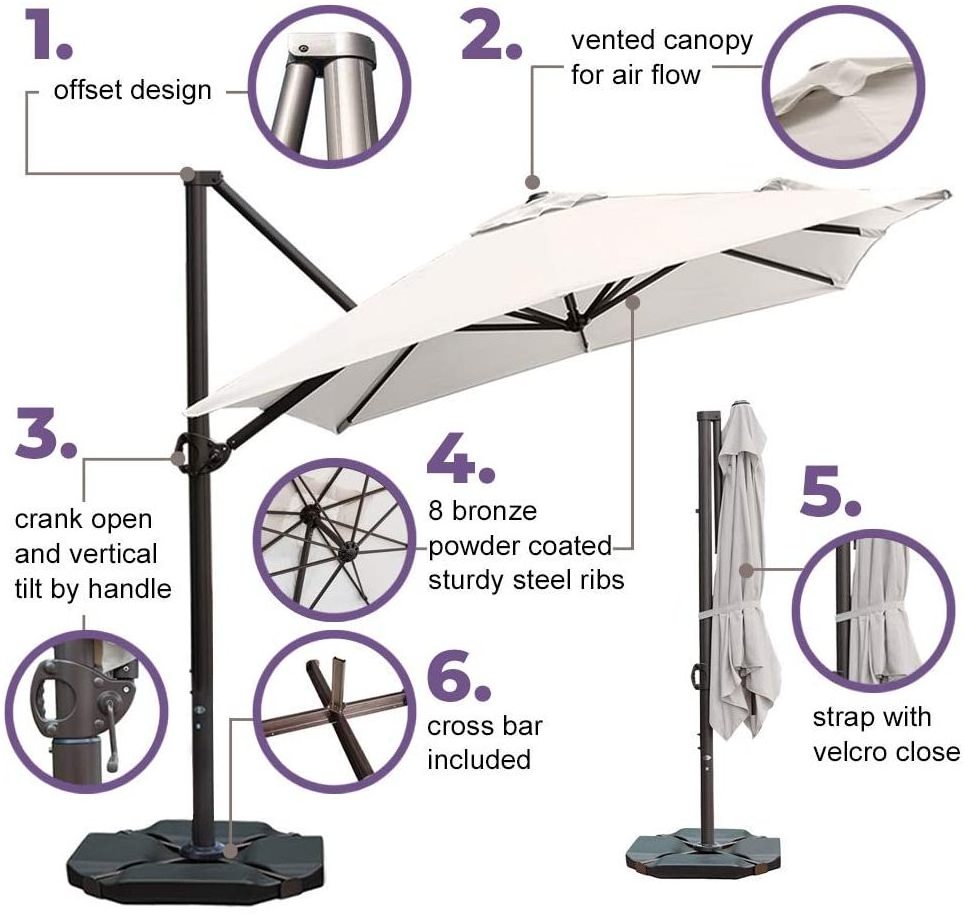 8 x 10ft Offset Patio Umbrella Rectangular Cantilever Outdoor Garden Umbrella Hanging Umbrella