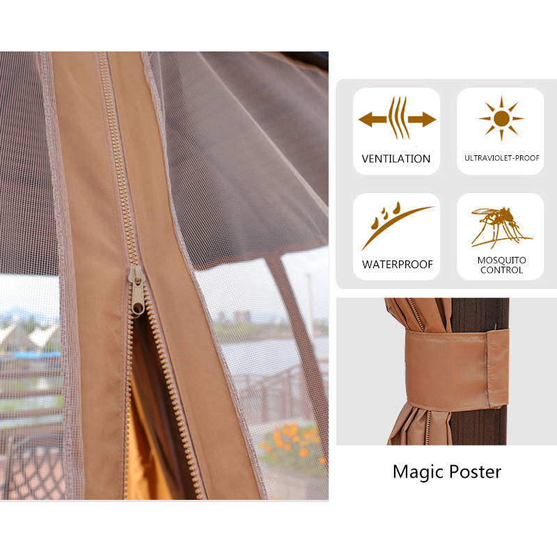 Aluminum Frame Hardtop Gazebo with Mosquito Netting and Curtains