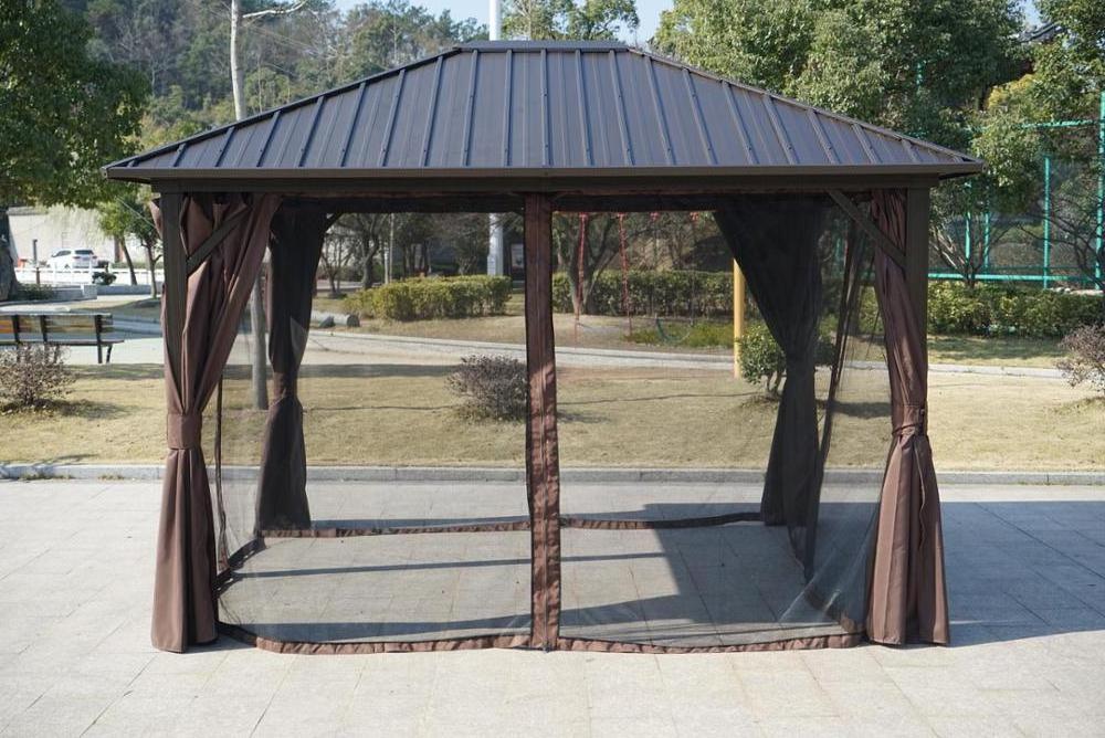 10x12 Hardtop Outdoor Garden Waterproof Aluminum Permanent Gazebo With Curtain