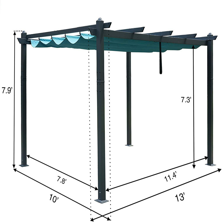 10x13 Outdoor Extra Large BBQ Grill Pergola with Sun Shade Roof Fabric Gazebo