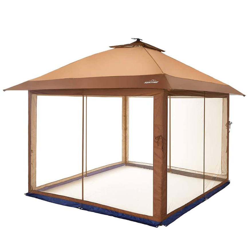 Outdoor Patio Garden Gazebo Canopy with Mosquito Netting and Solar Led Light Easy Up Pop Up Gazebo