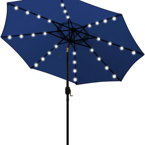 Outdoor 9 ft Solar panel charger Umbrella 32 LED Lighted Patio Umbrella Table Market Umbrella with Tilt and Crank