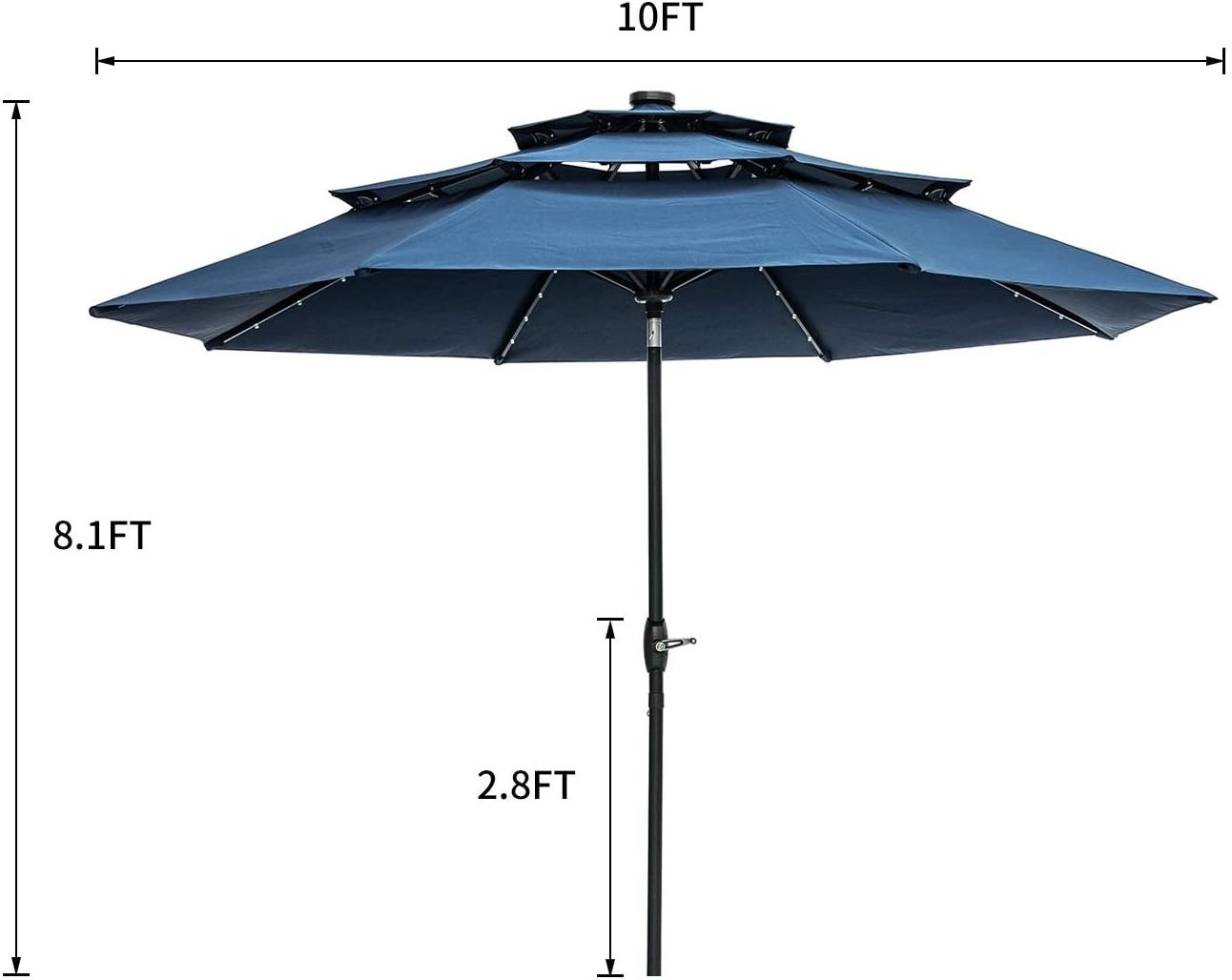 Custom Blue Outdoor 3-Tiers Patio Table LED light parasol Umbrella with Solar Power Lights