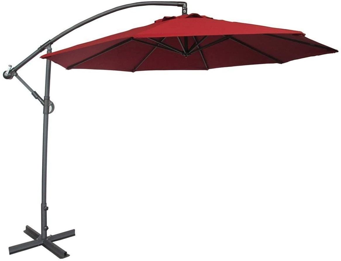 Polyester fabric Red portable 10ft Offset Hanging Patio Umbrella with Cross Base