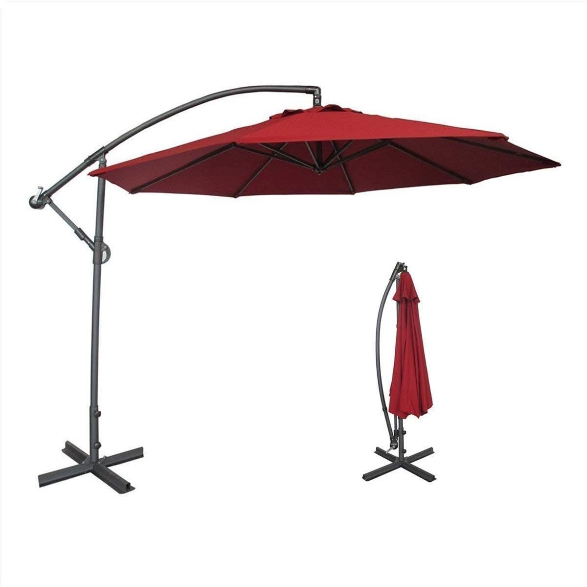 Polyester fabric Red portable 10ft Offset Hanging Patio Umbrella with Cross Base