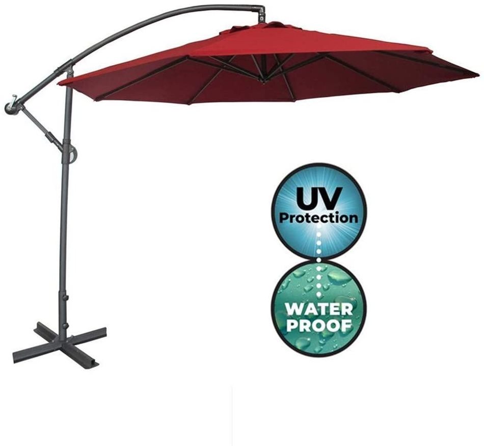 Polyester fabric Red portable 10ft Offset Hanging Patio Umbrella with Cross Base