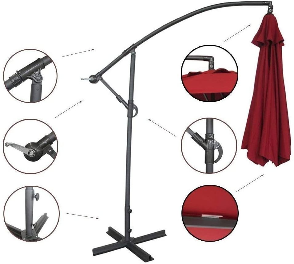 Polyester fabric Red portable 10ft Offset Hanging Patio Umbrella with Cross Base