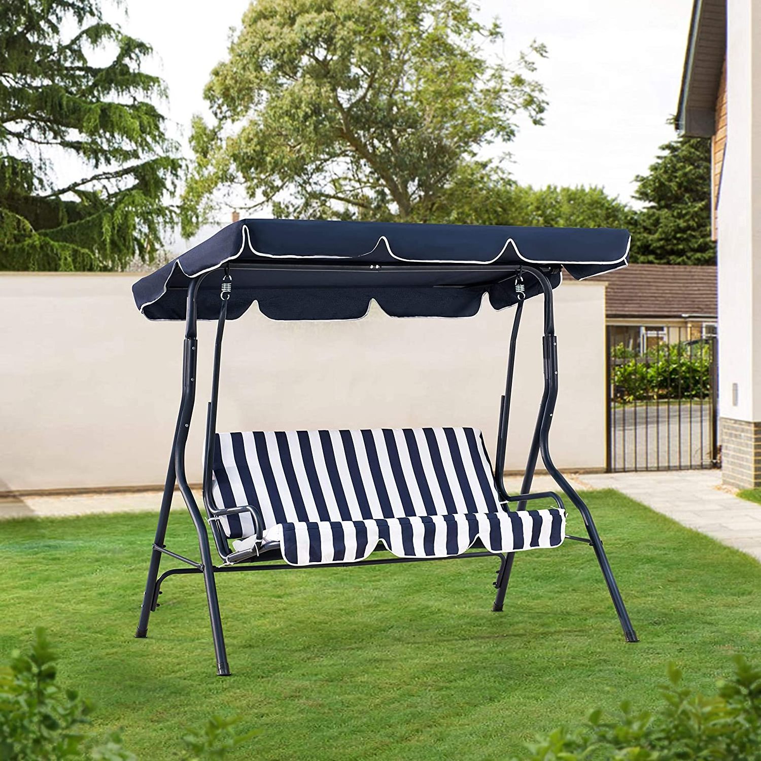 Wholesale Outdoor 2-Seat Striped Patio Swing chair with Canopy