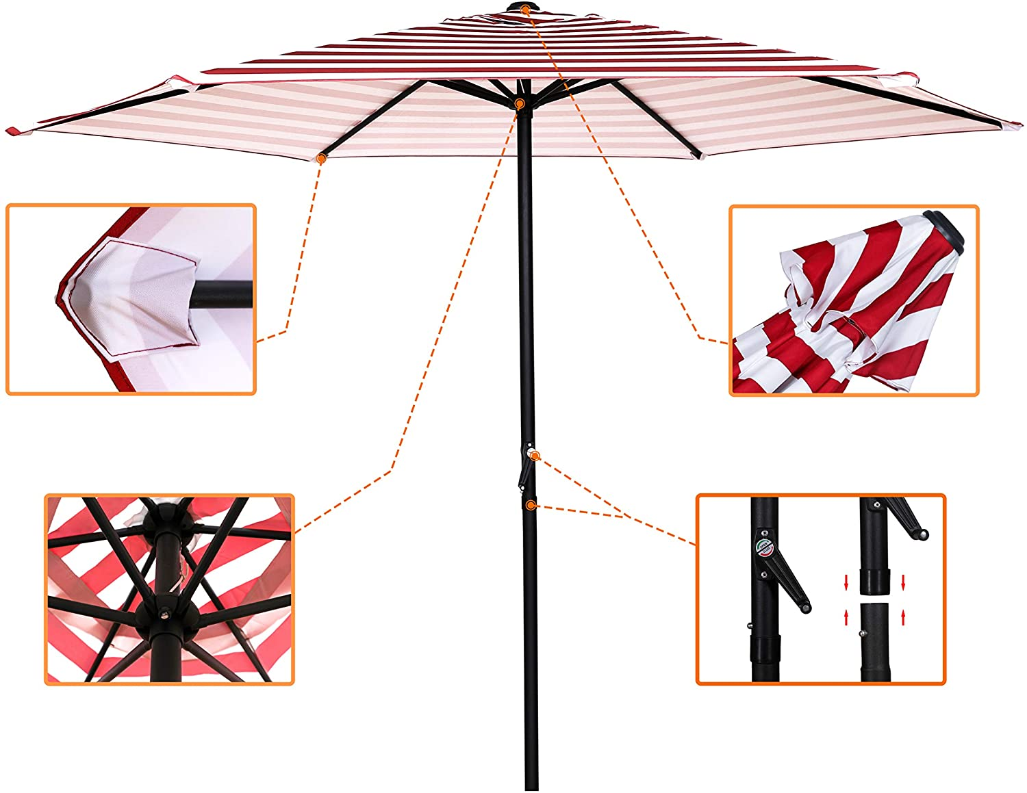 9 Ft Round Market Outdoor Patio Umbrella Parasol Table Umbrella Garden Parasol