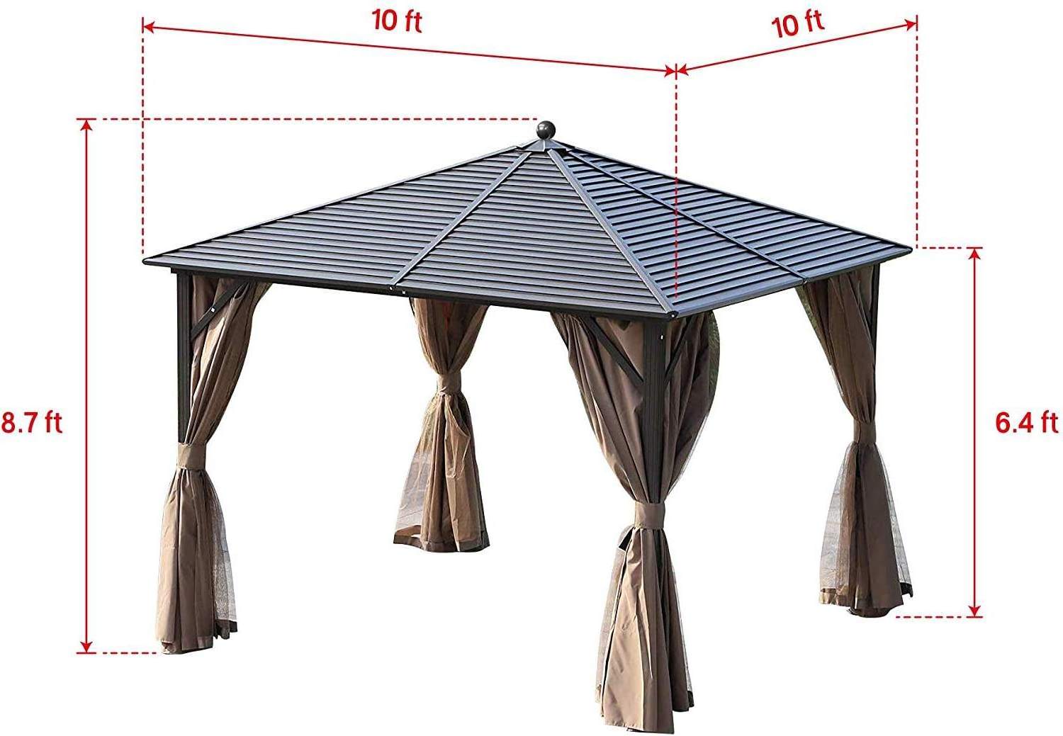 10x10 Aluminum Frame Hardtop Roof Outdoor Gazebo with Mosquito Netting and Curtains