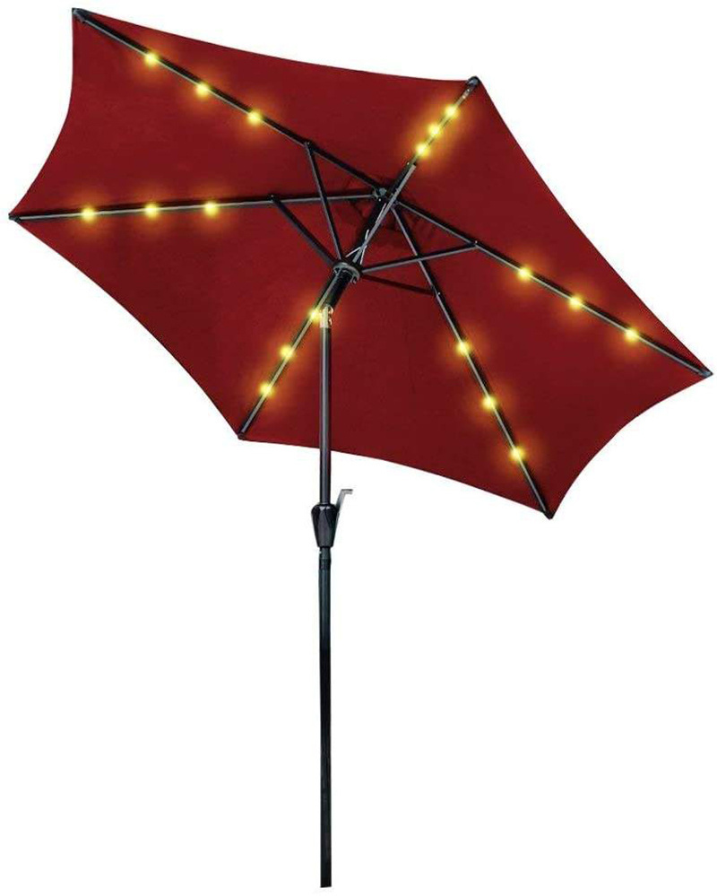 2.7M Garden Parasol Umbrella with Push Button Tilt and Crank Solar LED Lights Sun Shade Outdoor Patio parasol