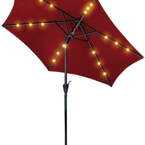 2.7M Garden Parasol Umbrella with Push Button Tilt and Crank Solar LED Lights Sun Shade Outdoor Patio parasol