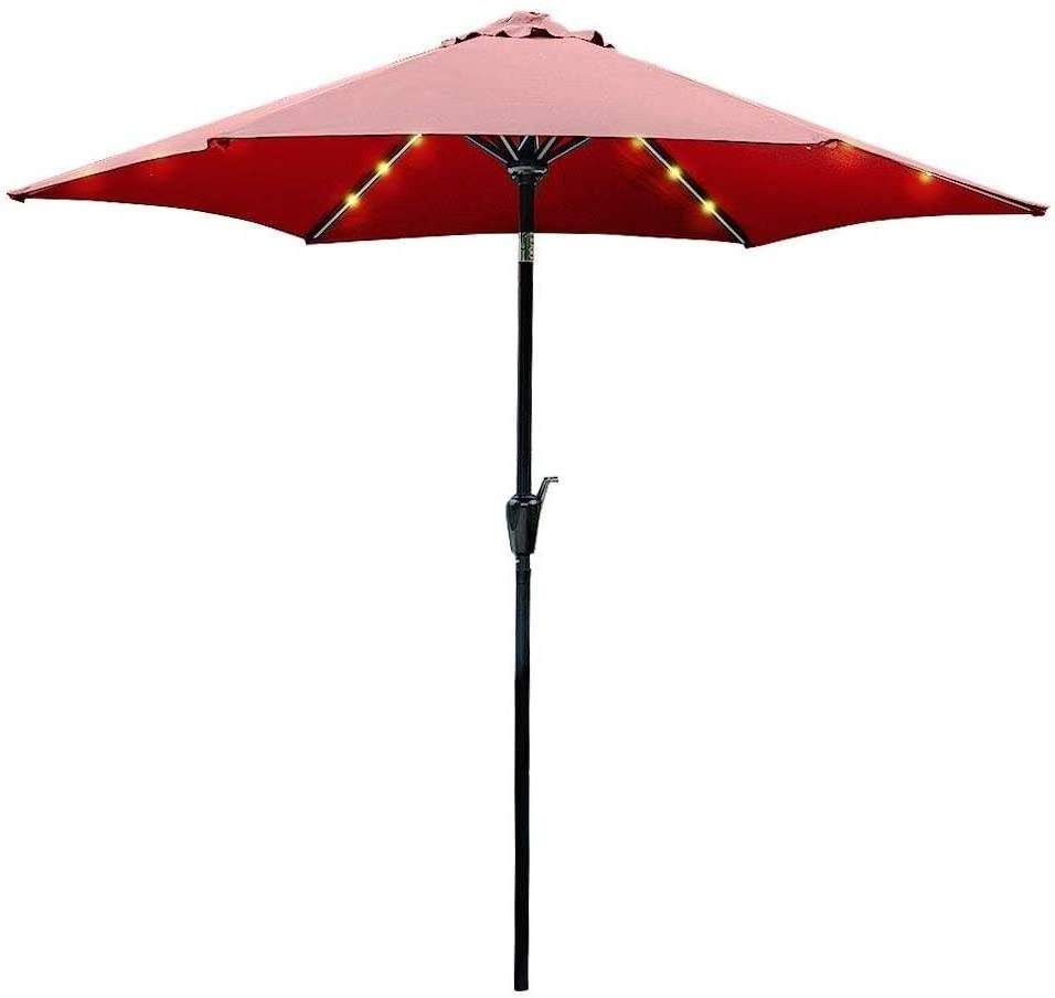 2.7M Garden Parasol Umbrella with Push Button Tilt and Crank Solar LED Lights Sun Shade Outdoor Patio parasol