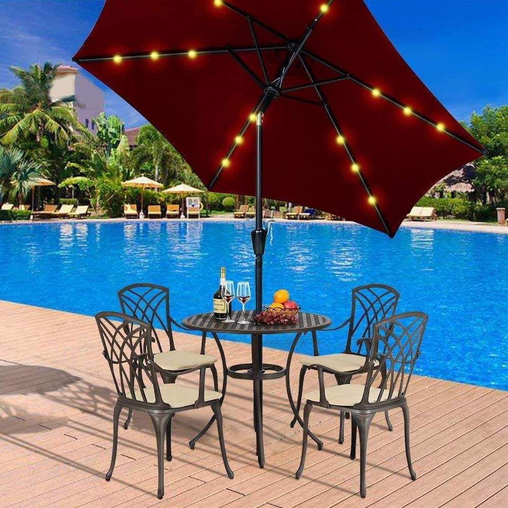 2.7M Garden Parasol Umbrella with Push Button Tilt and Crank Solar LED Lights Sun Shade Outdoor Patio parasol