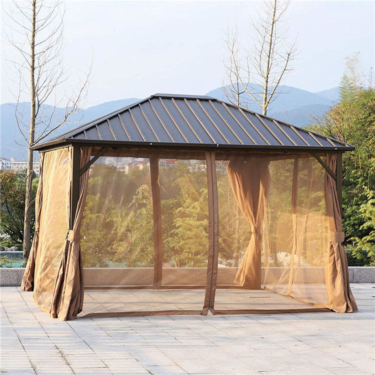 Outdoor aluminum alloy pavilion  garden waterproof and wind resistant mosquito net hardtop gazebo