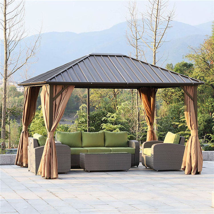 Outdoor aluminum alloy pavilion  garden waterproof and wind resistant mosquito net hardtop gazebo