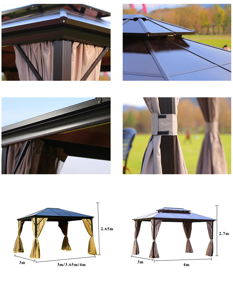 Outdoor gazebo Rain proof sun shelter courtyard open garden aluminum alloy hardtop gazebo