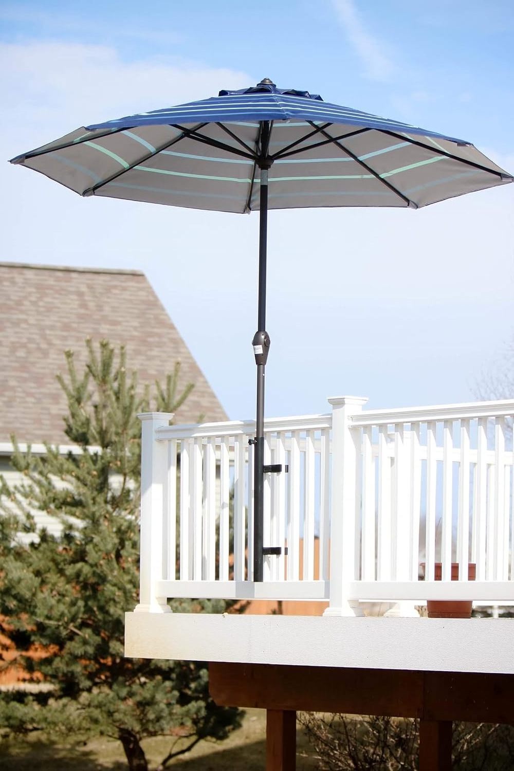 Patio Umbrella Holder Outdoor Umbrella Base and Mount Attaches to Railing Maximizing Patio Space and Shade