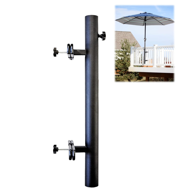 Patio Umbrella Holder Outdoor Umbrella Base and Mount Attaches to Railing Maximizing Patio Space and Shade