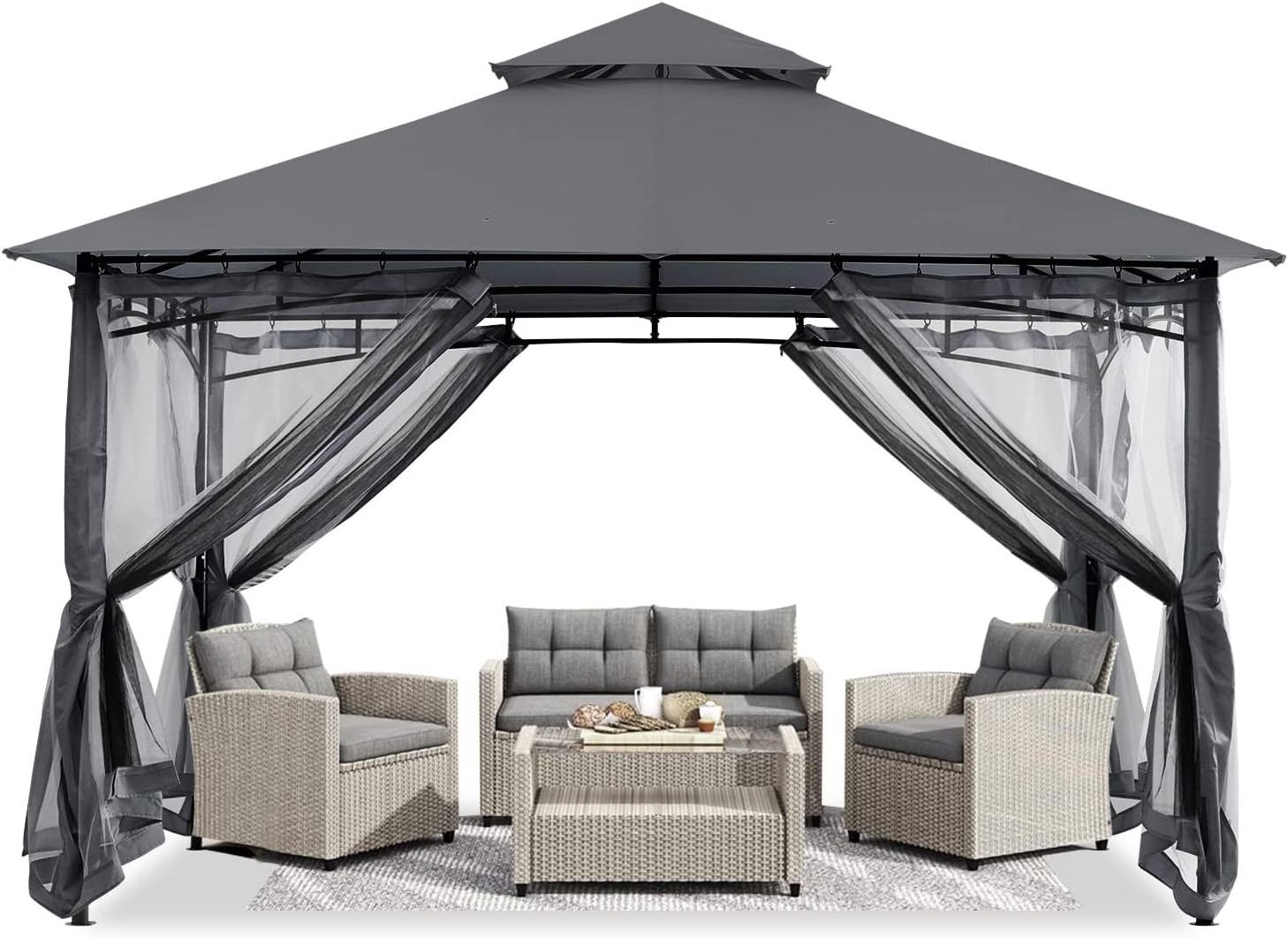 10x12 Alloy Steel Patio Gazebo with Mosquito Netting