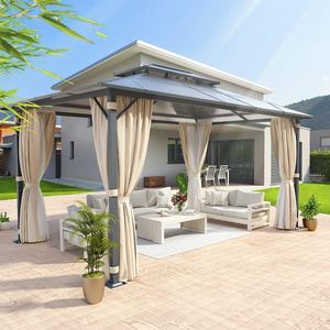 Hardtop Gazebo Aluminum Frame Permanent Pavilion with Curtains and Netting  Outdoor Polycarbonate Gazebo