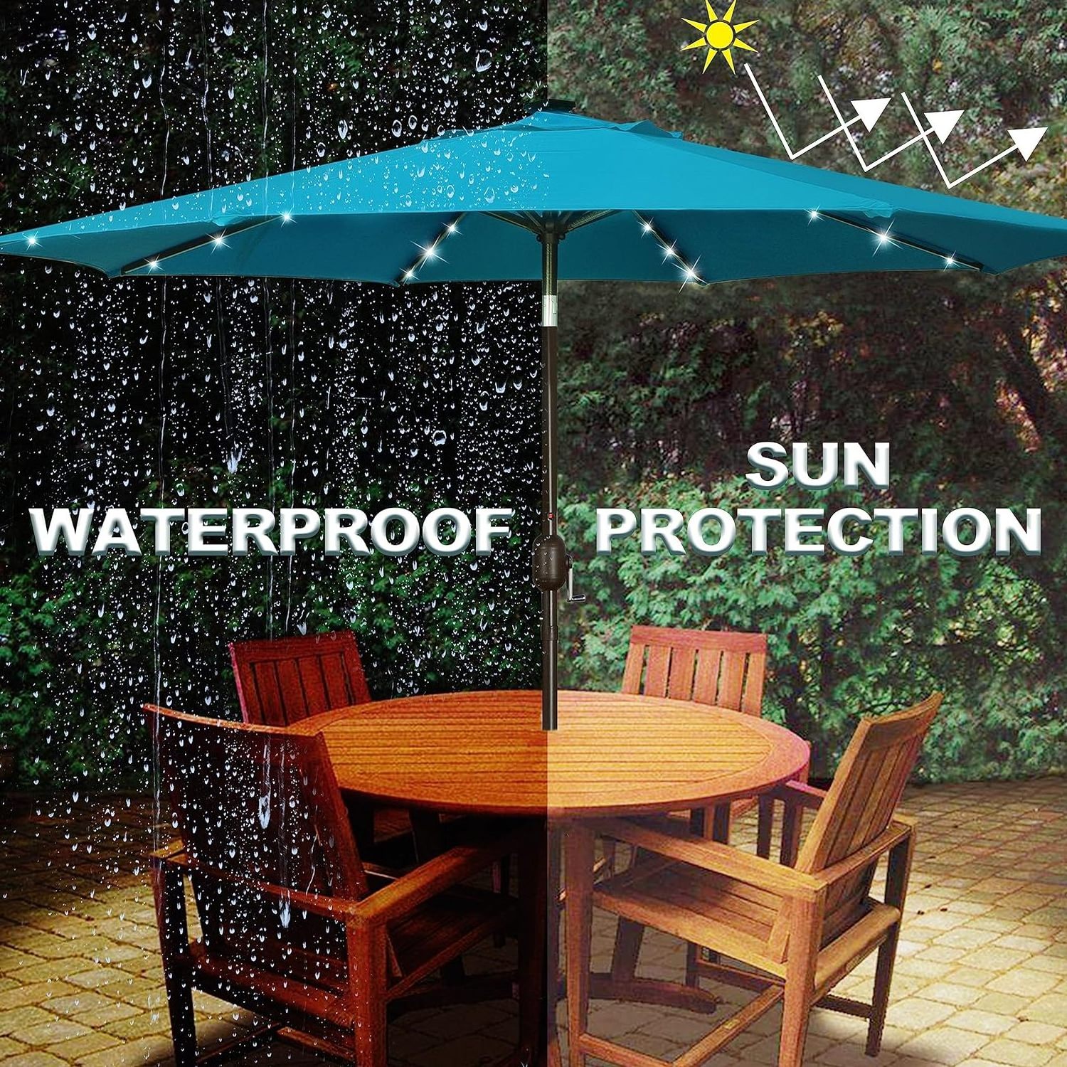 Large 9 ft Solar Umbrella 32 LED Lighted Patio Umbrella Table Market Umbrella with Tilt and Crank Outdoor