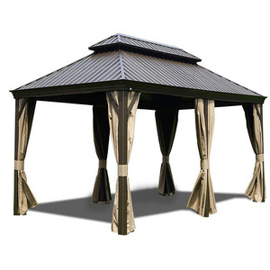 Factory custom size 12x20 outdoor double tops PU-coated hardtop metal garden gazebo pergola