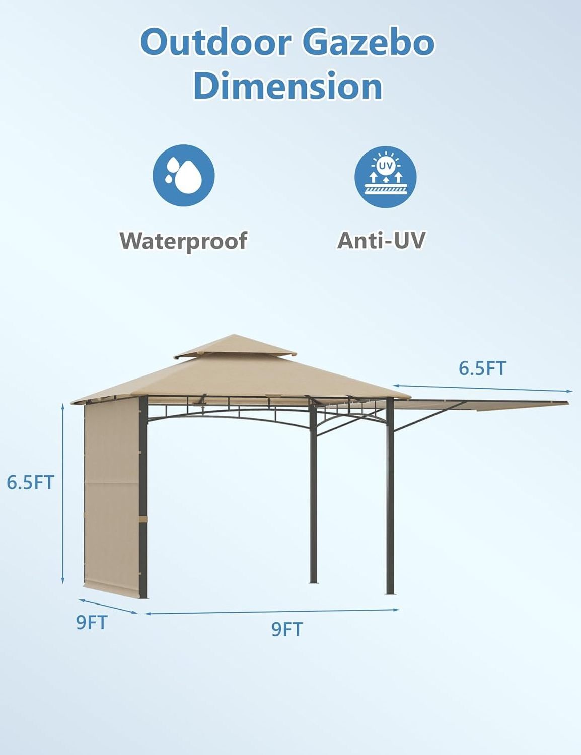 Double Roof BBQ Cabana Tent Canopy Shelter Patio Outdoor Grill Double Tier BBQ Gazebo Tent with Dual Side Retractable Awning