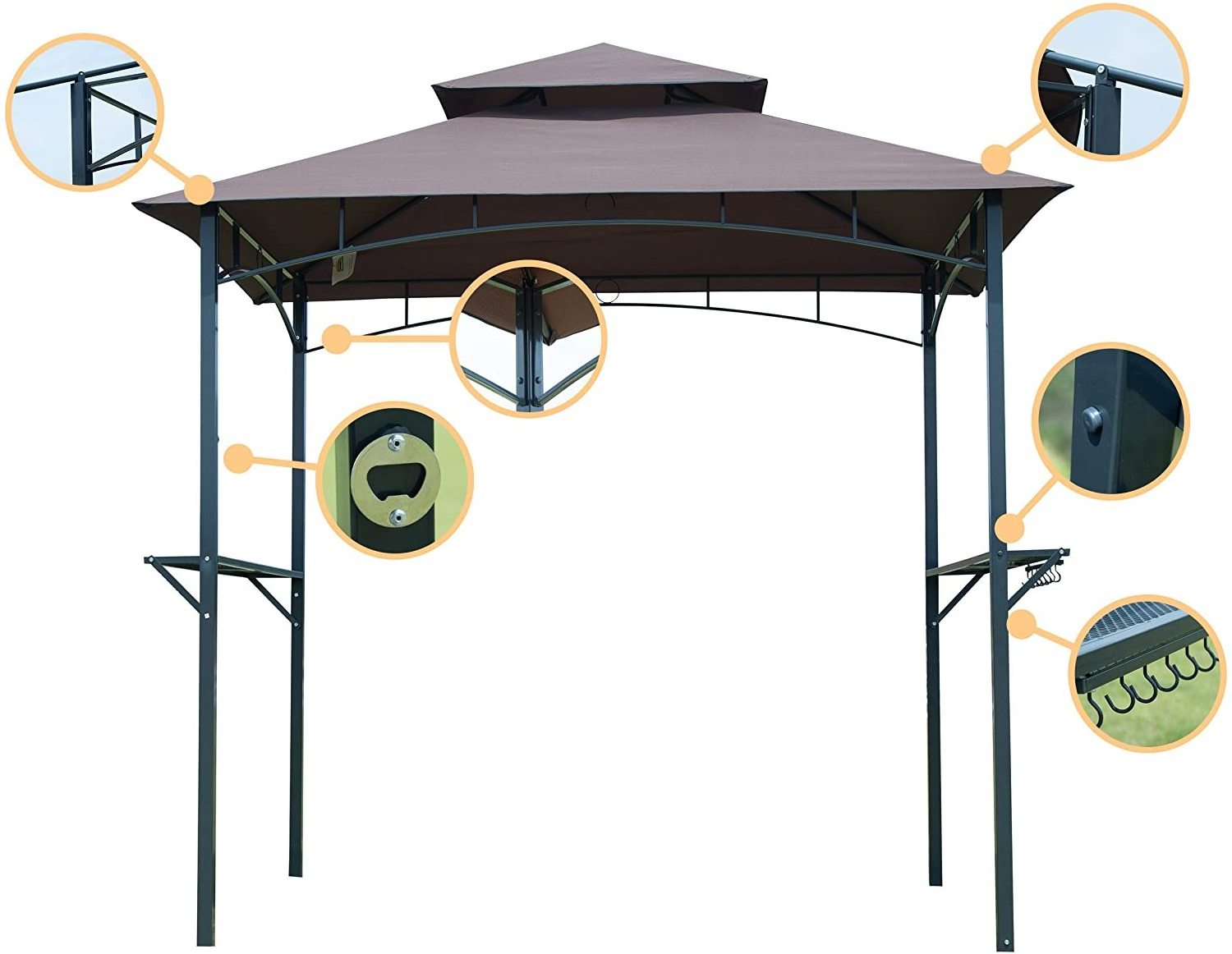 Barbecue Grill Gazebo Outdoor 2-Tier BBQ Canopy Tent Coffee Shelter