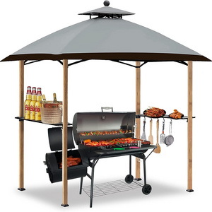 8'x5' Grill Gazebo Canopy Outdoor BBQ Gazebo with Hooks and Bottle Opener Double Tiered Patio Shelter Tent for Barbecues