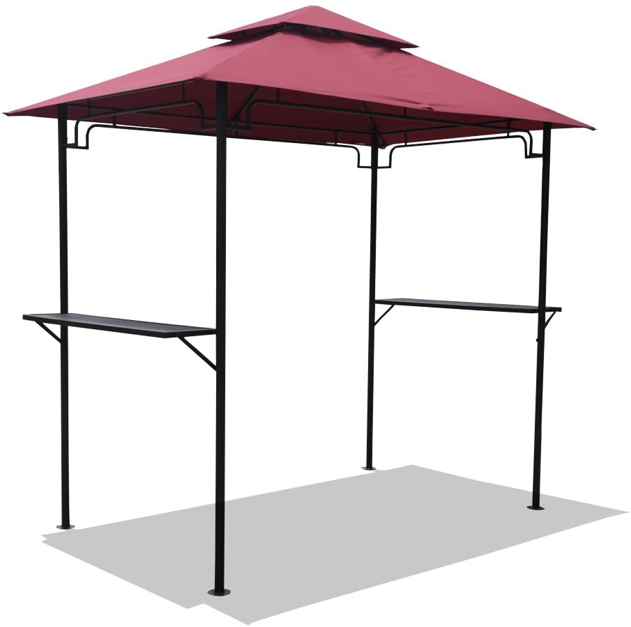 Outdoor Patio Backyard BBQ Grill Gazebo Double Tiered Soft Canopy Top Grill Shelter with Steel Frame and Bar Counters