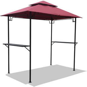 Outdoor Patio Backyard BBQ Grill Gazebo Double Tiered Soft Canopy Top Grill Shelter with Steel Frame and Bar Counters