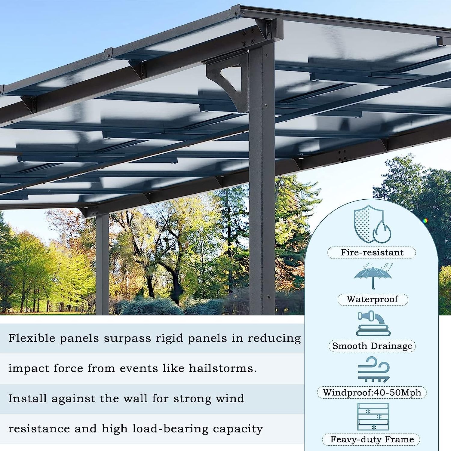 Hard Top Lean to Gazebo Pergola with Roof Large Wall-Mounted Heavy Duty Awnings for Patio, Decks, Backyard