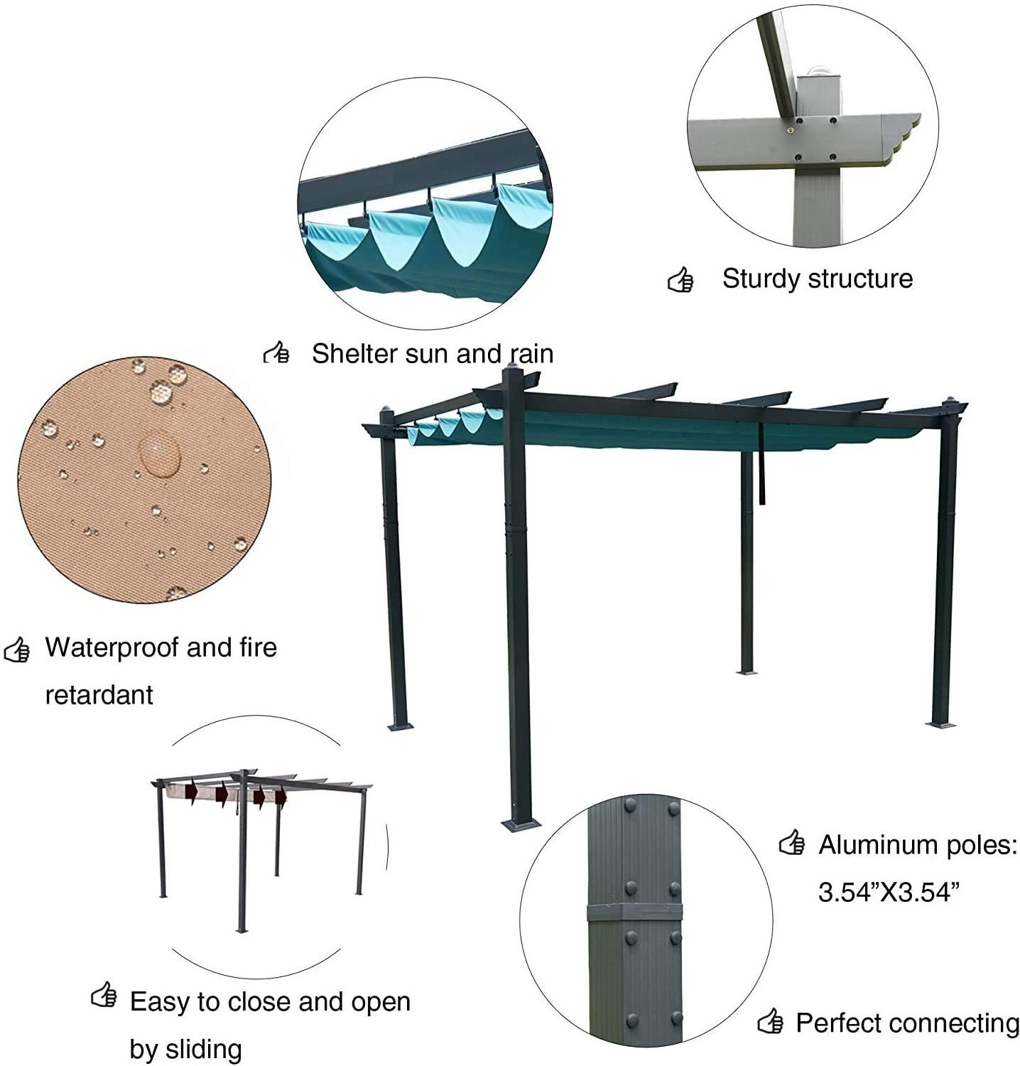 Outdoor Extra Large Waterproof Cast Iron BBQ Grill Pergola with Sun Shade Gazebo Canopy