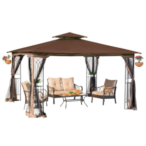 Outdoor Garden Sunshade Double Roof Steel Gazebo with Mosquito Netting