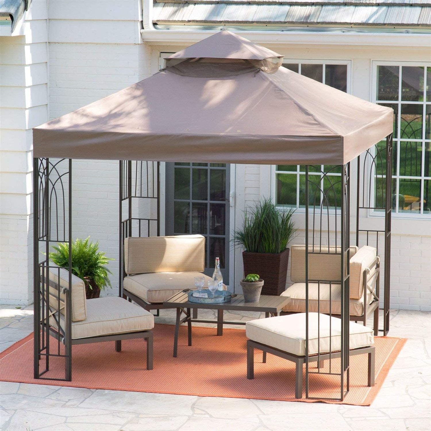 8x8 Ft Outdoor Garden Softtop Steel Frame Gazebo with Outdoor Weather Resistant Top Vent Canopy