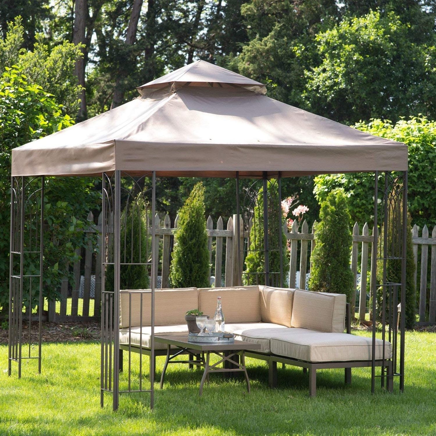 8x8 Ft Outdoor Garden Softtop Steel Frame Gazebo with Outdoor Weather Resistant Top Vent Canopy