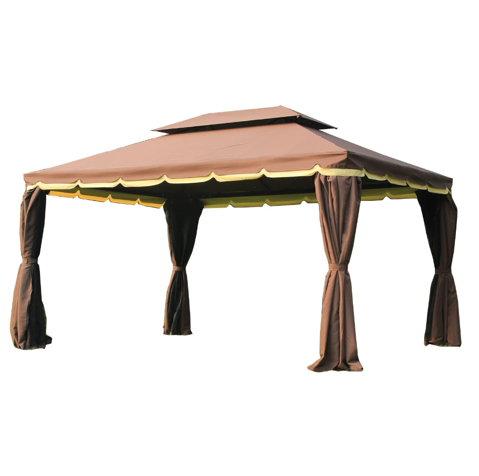 10x13 Aluminum Frame Soft Top Outdoor Patio Gazebo with Polyester Curtains and Air Venting Screens