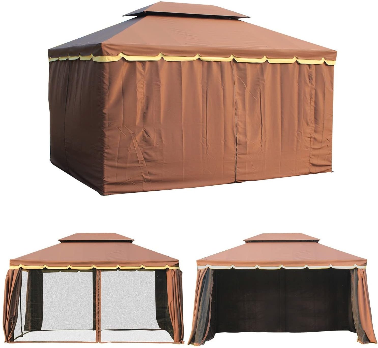 10x13 Aluminum Frame Soft Top Outdoor Patio Gazebo with Polyester Curtains and Air Venting Screens