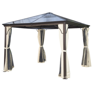 10' x 10' Aluminum Frame and Polycarbonate Hardtop Gazebo Canopy Cover with Mesh Net Curtains & Durability