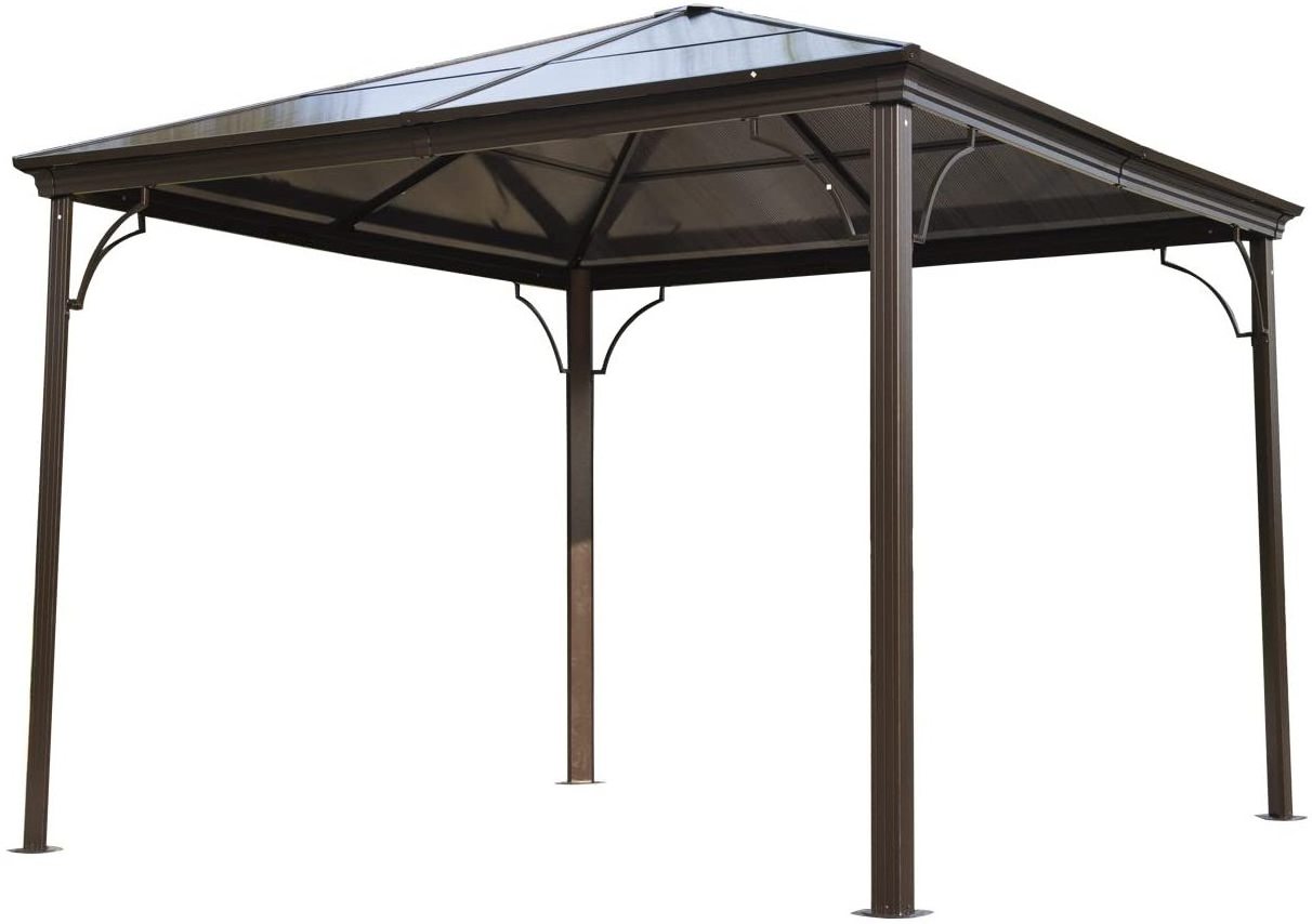 10' x 10' Aluminum Frame and Polycarbonate Hardtop Gazebo Canopy Cover with Mesh Net Curtains & Durability