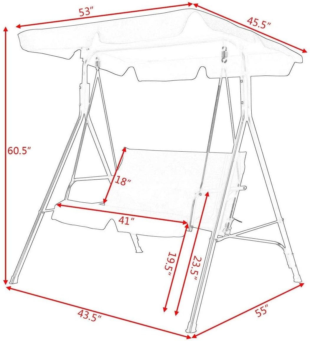 Outdoor 2-Person Black Canopy Swing Chair Bench Steel Frame Garden swing with canopy