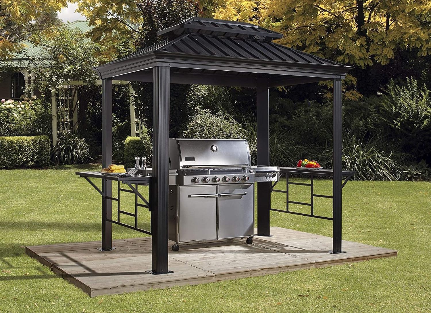 Outdoor 6x8 Messina Grill Steel Hardtop Gazebo with Shelving