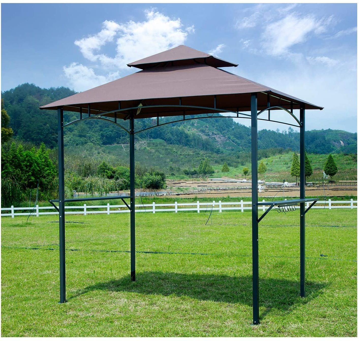 Barbecue Grill Gazebo Outdoor 2-Tier BBQ Canopy Tent Coffee Shelter