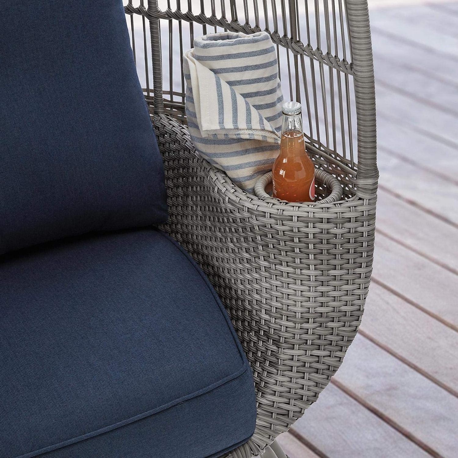 Outdoor Patio All-Weather Wicker Stationary Egg Chair with Storage & Sunbrella Cushions