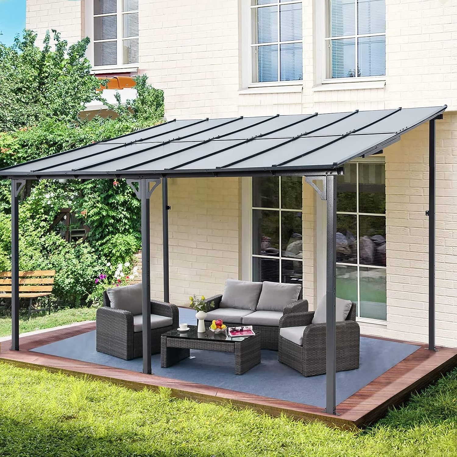 Hard Top Lean to Gazebo Pergola with Roof Large Wall-Mounted Heavy Duty Awnings for Patio, Decks, Backyard