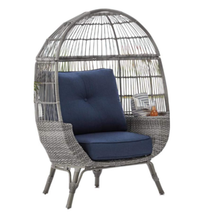 Outdoor Patio All-Weather Wicker Stationary Egg Chair with Storage & Sunbrella Cushions