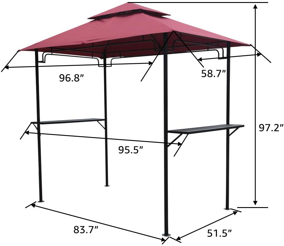 Outdoor Patio Backyard BBQ Grill Gazebo Double Tiered Soft Canopy Top Grill Shelter with Steel Frame and Bar Counters